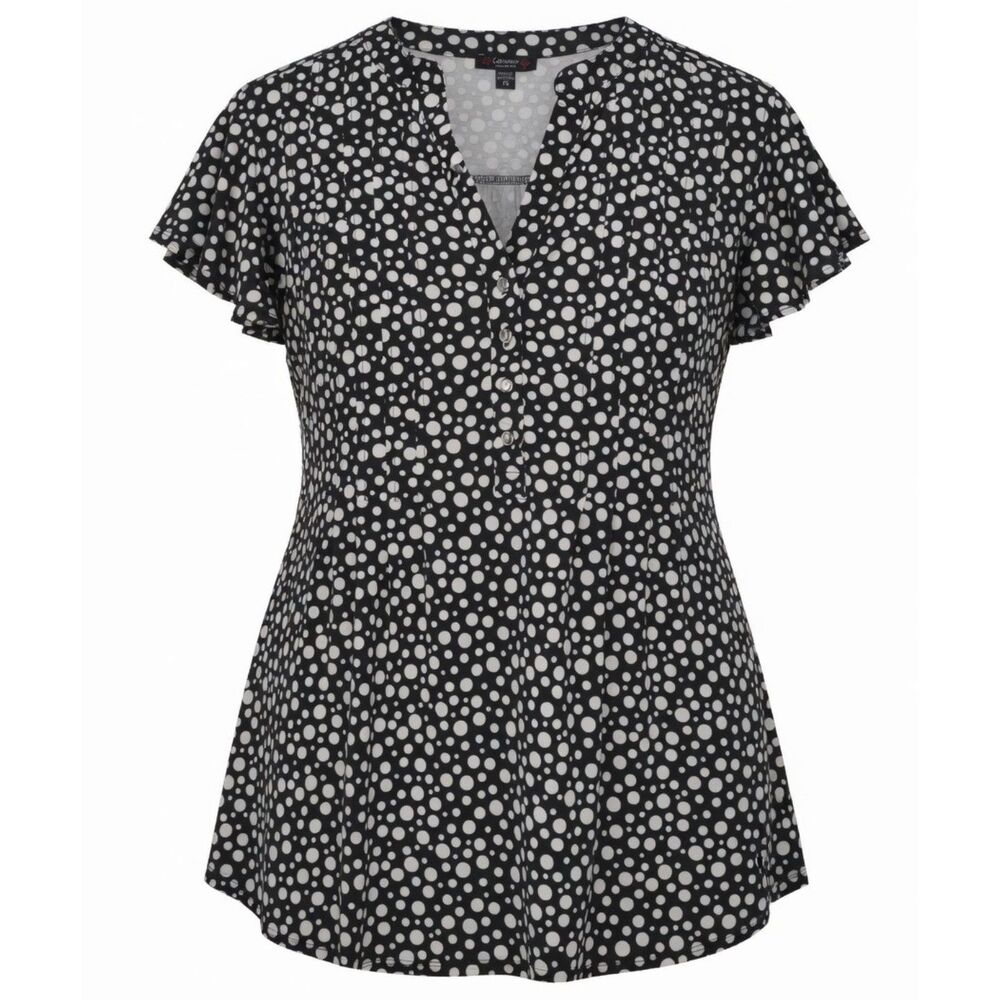 Cocomo Plus Size 3X Black & White Geo Print Pintuck Short Flutter Sleeve Top